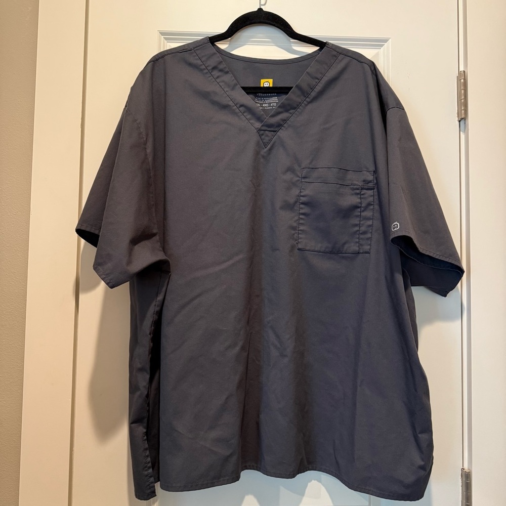 WonderWink WonderWork Gray V-Neck Scrub Top 4XL Unisex